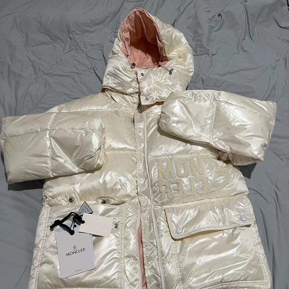 Moncler Cream Puffer Jacket with Hood